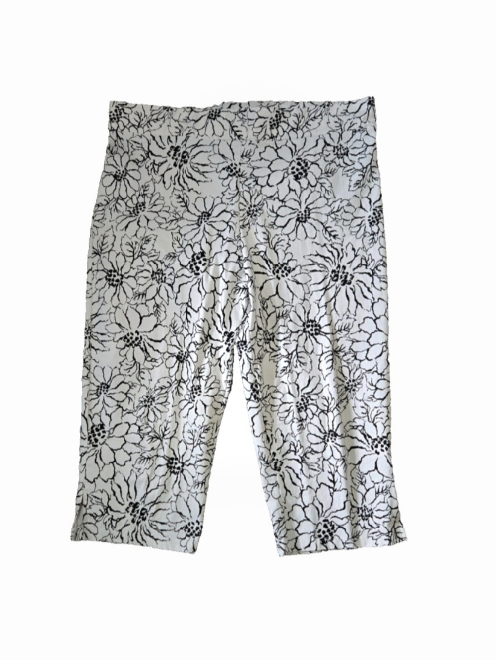 Espresso Capri Pants Slacks Women's Size 2X White Floral Cropped Flexible Waist
